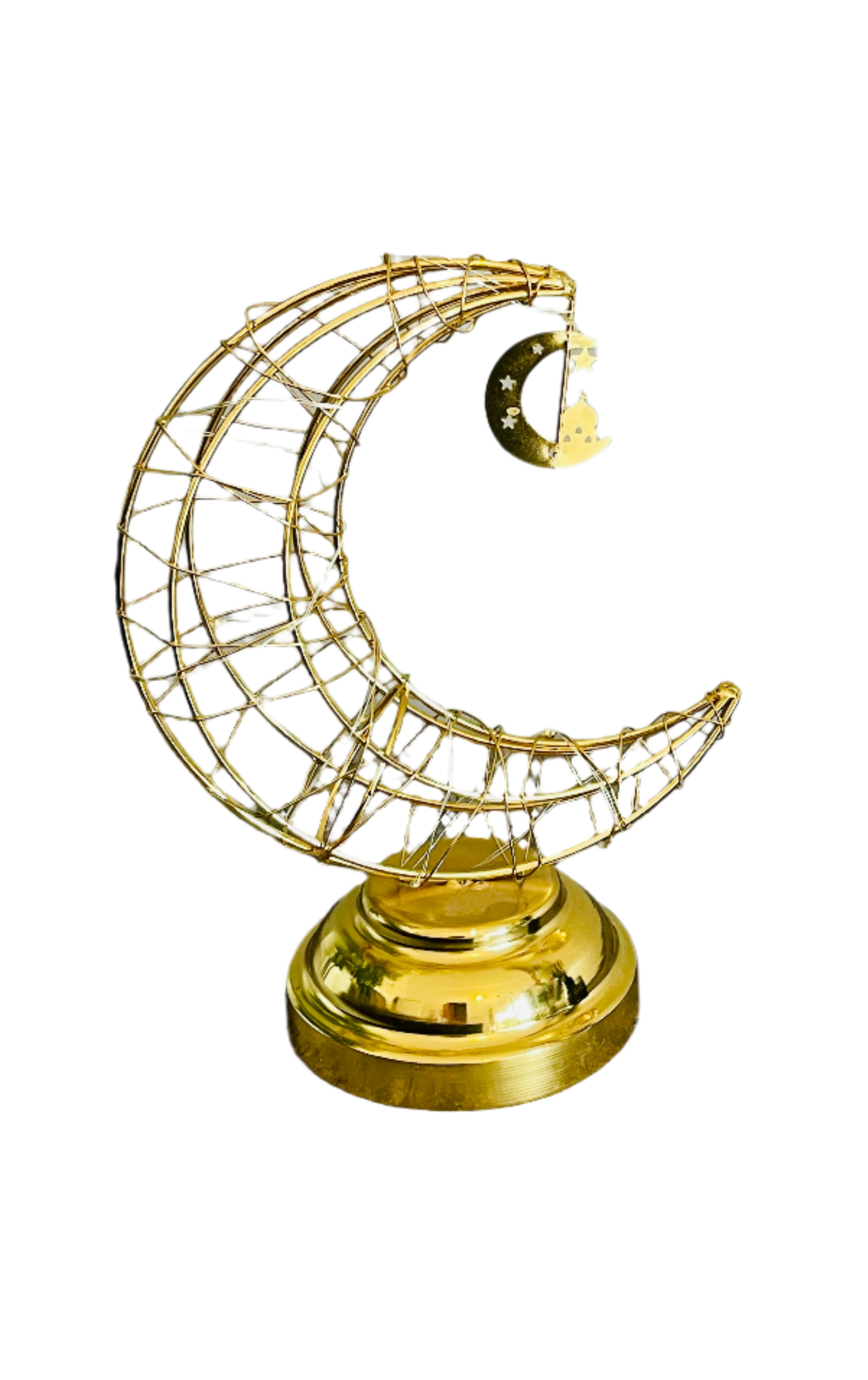 Ramadan LED Crescent Moon Table Lamp – Golden Metal Decoration Light