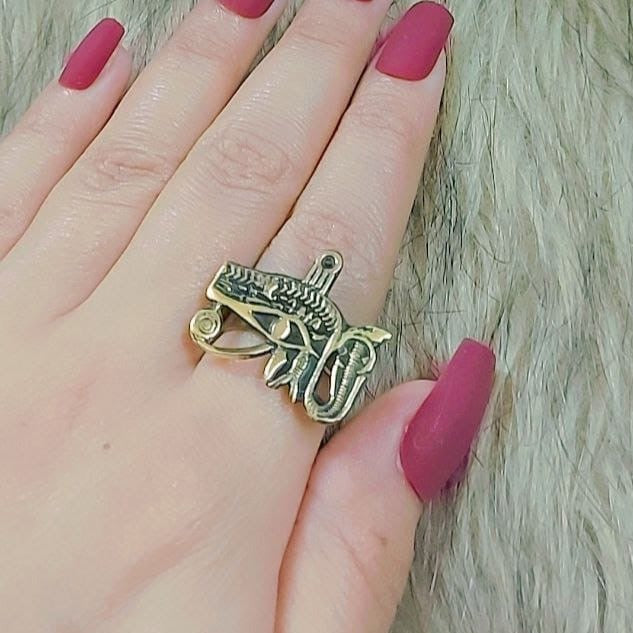Egyptian Eye of Horus Cobra Ring — Brass Adjustable Protection Ring