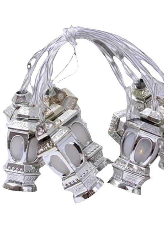Decorative Ramadan String Lights – Silver Lantern Pattern LED (Europlug 220–110V)