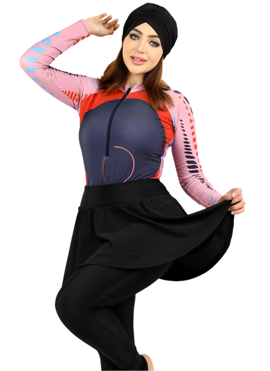 Modest Burkini Swimwear Set – 4 Pieces with Skirt & Swim Hijab