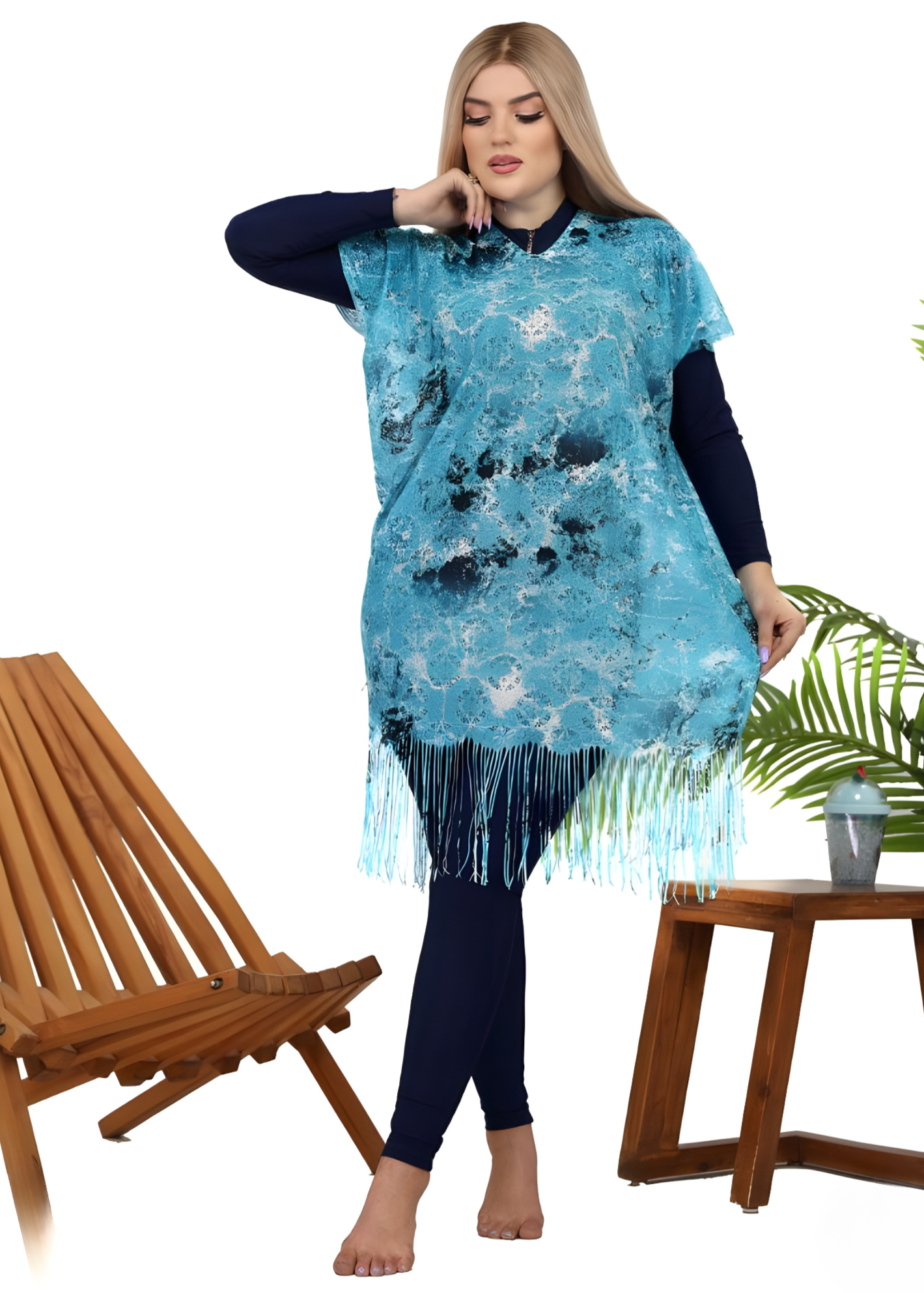 Lace Beach Cover-Up with Fringe Trim