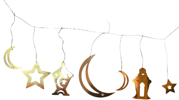 Ramadan Hanging Decoration Kit – 7 Gold Ornaments with Rope