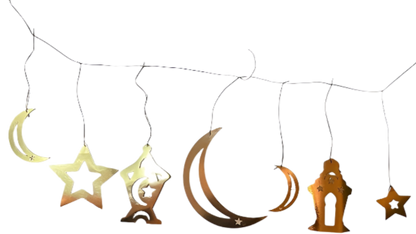 Ramadan Hanging Decoration Kit – 7 Gold Ornaments with Rope