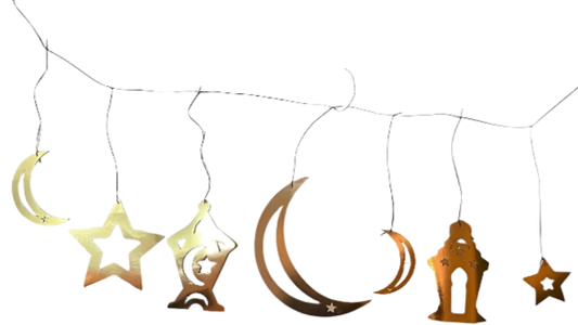 Ramadan Hanging Decoration Kit – 7 Gold Ornaments with Rope