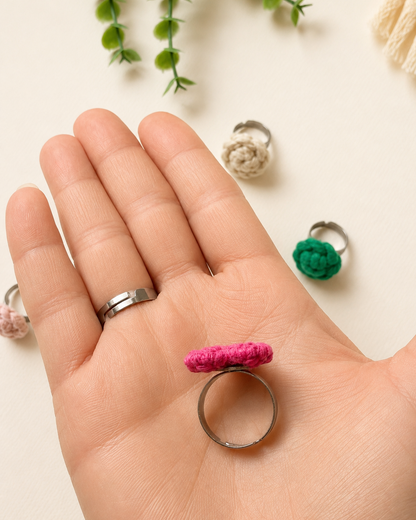 Handmade Macrame Ring | Adjustable Cotton Heart & Flower Ring | Boho Statement Ring for Women & Girls