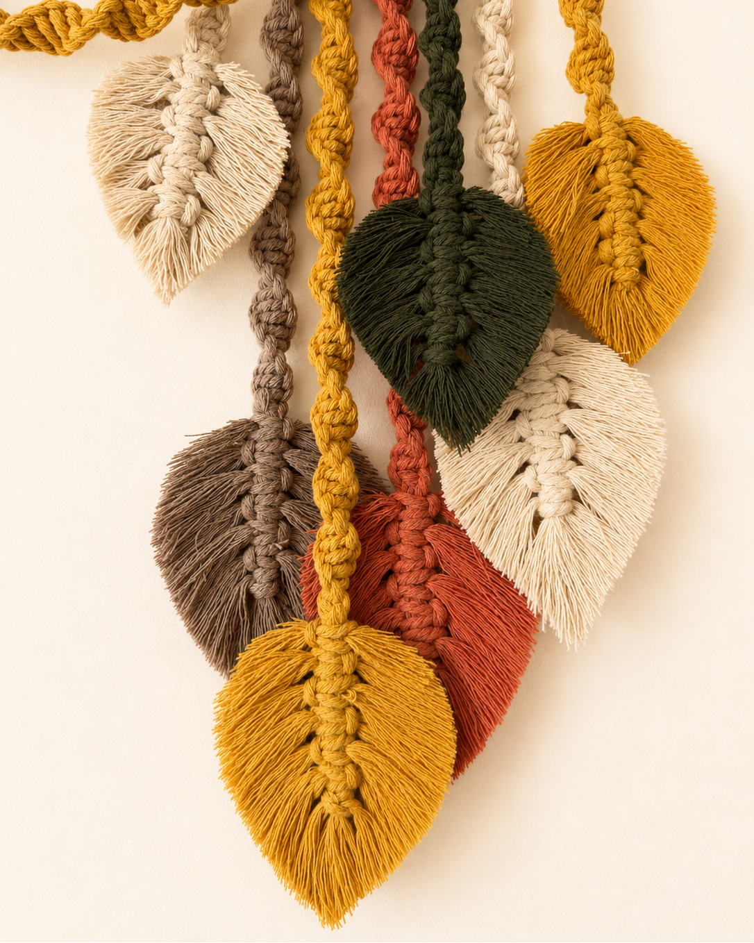 Colourful Macrame Wall Hanging with Leaves | Boho Driftwood Wall Decor