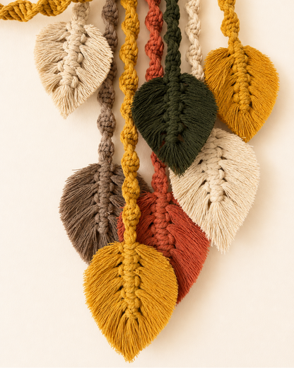 Colourful Macrame Wall Hanging with Leaves | Boho Driftwood Wall Decor