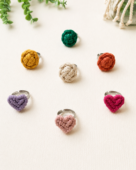 Handmade Macrame Ring | Adjustable Cotton Heart & Flower Ring | Boho Statement Ring for Women & Girls
