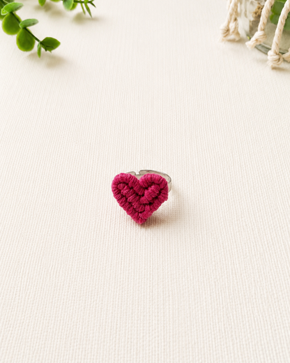 Handmade Macrame Ring | Adjustable Cotton Heart & Flower Ring | Boho Statement Ring for Women & Girls