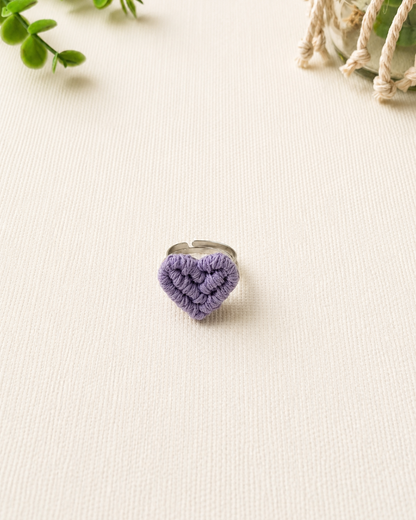 Handmade Macrame Ring | Adjustable Cotton Heart & Flower Ring | Boho Statement Ring for Women & Girls
