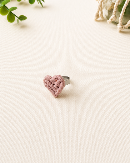 Handmade Macrame Ring | Adjustable Cotton Heart & Flower Ring | Boho Statement Ring for Women & Girls