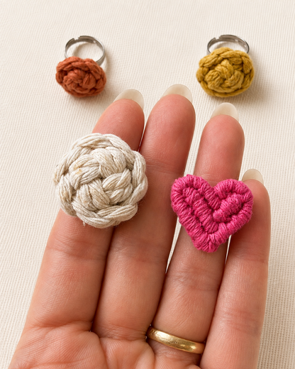 Handmade Macrame Ring | Adjustable Cotton Heart & Flower Ring | Boho Statement Ring for Women & Girls