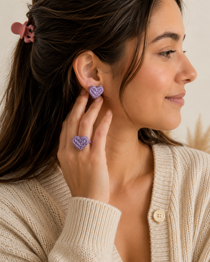 Handmade Macrame Ring | Adjustable Cotton Heart & Flower Ring | Boho Statement Ring for Women & Girls