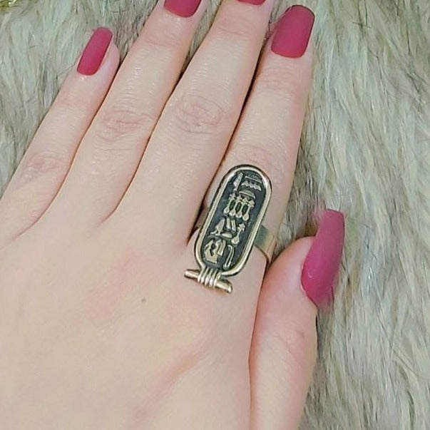 Egyptian Cartouche Ring | Brass Adjustable Hieroglyphic Band