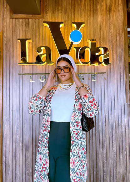 Three-Piece Set with Teal Trousers | Cardigan, Top & Pants