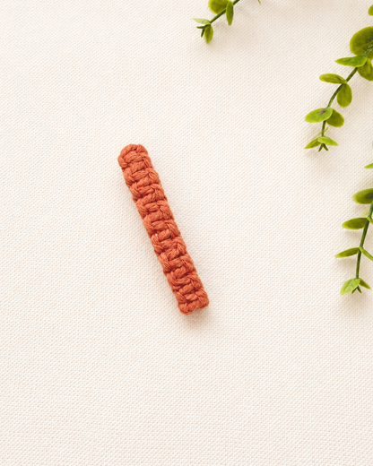 Terracotta handmade macramé hair clip crafted from soft cotton cord