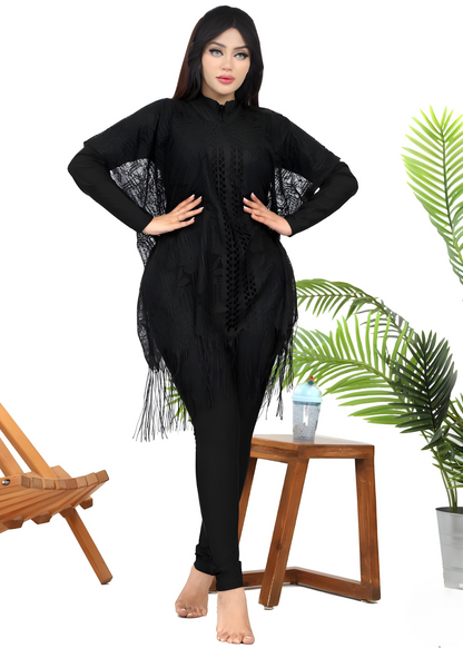 Lace Beach Cover-Up with Fringe Trim