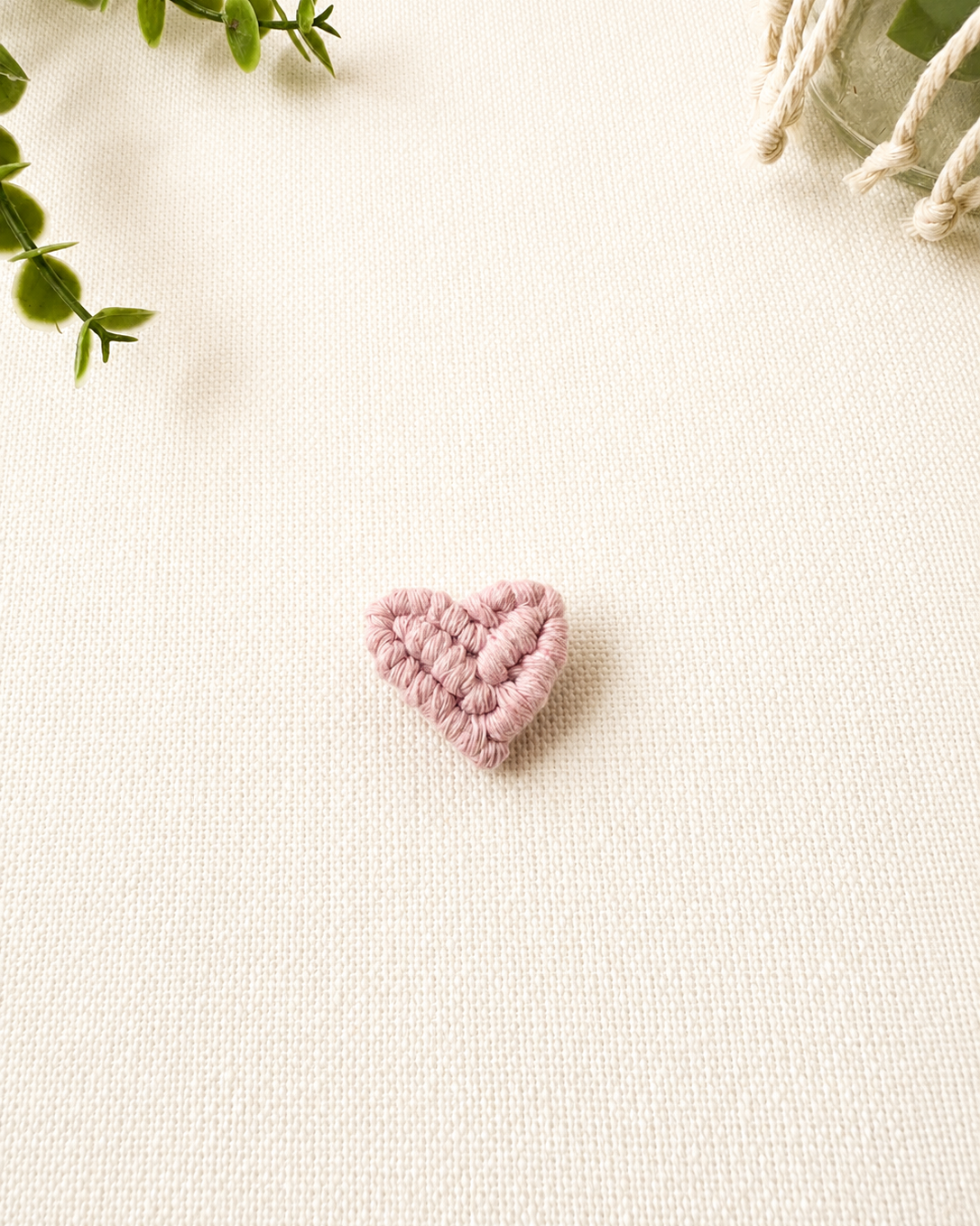 Blush pink handmade macrame heart brooch