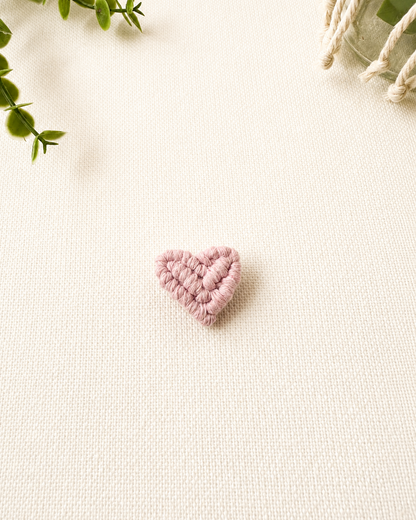 Blush pink handmade macrame heart brooch