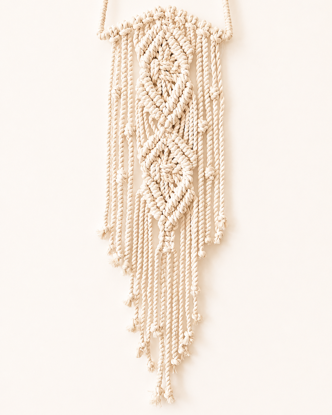 Diamond macrame star wall hanging showing detailed handmade knot design