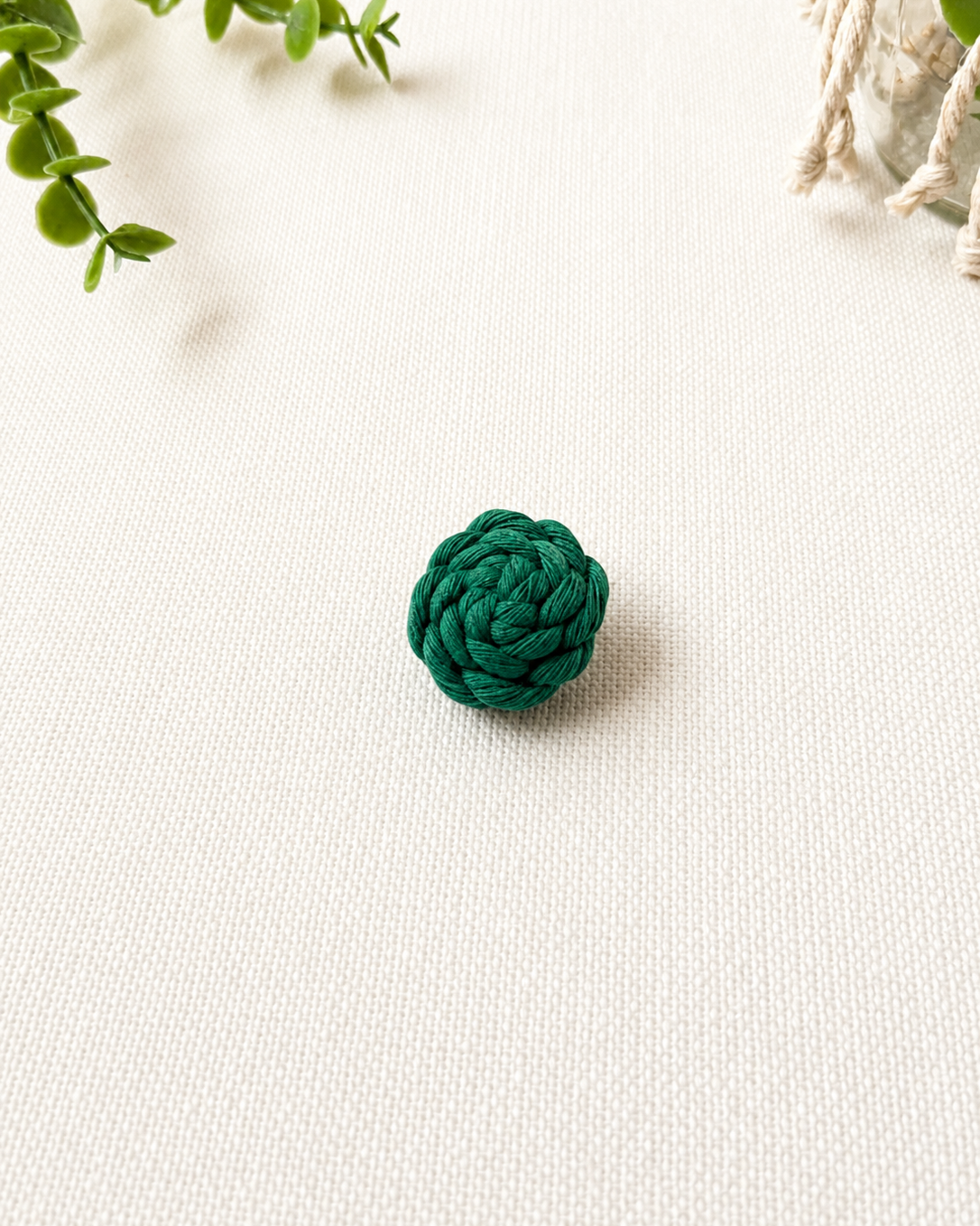 Emerald green handmade macrame button brooch