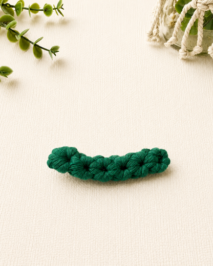Emerald green handmade macrame cotton hair clip.