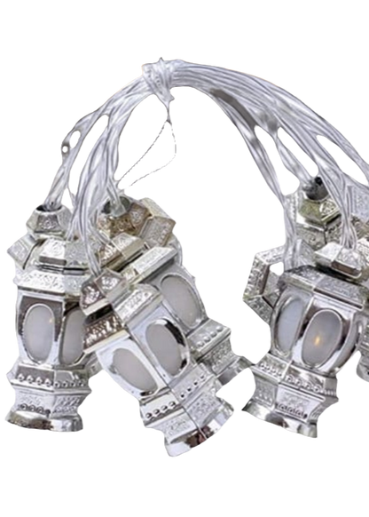 Decorative Ramadan String Lights – Silver Lantern Pattern LED (Europlug 220–110V)