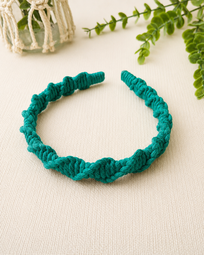 Green handmade spiral macrame headband