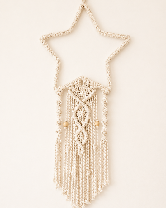 Handmade macrame star wall hanging in natural Egyptian cotton