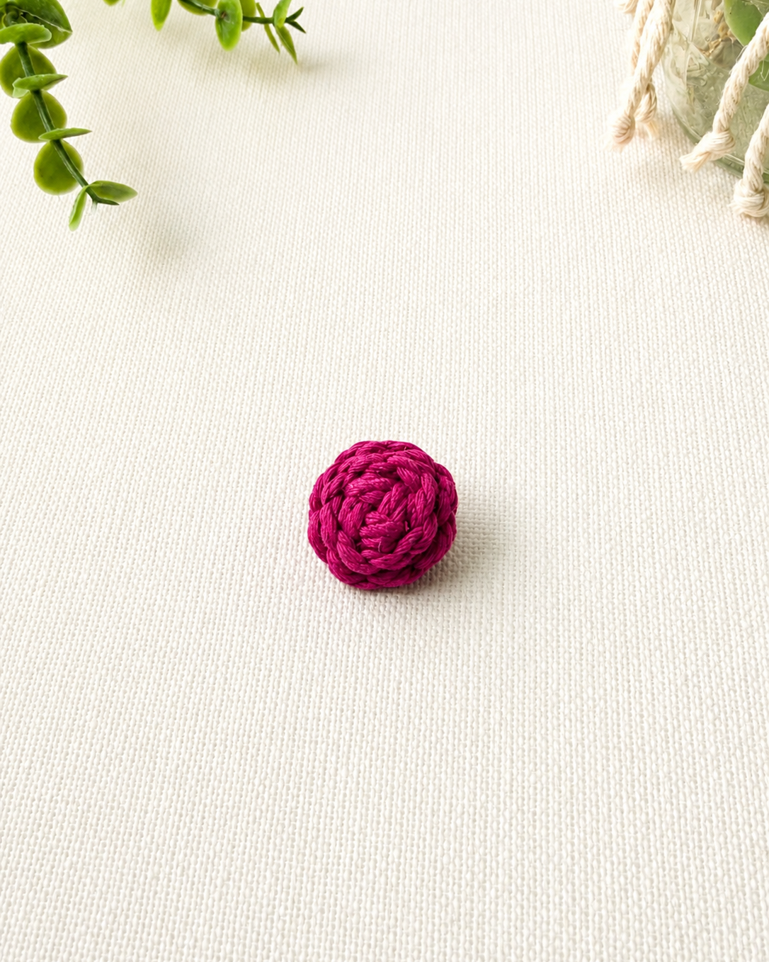 Hot pink handmade macrame button brooch