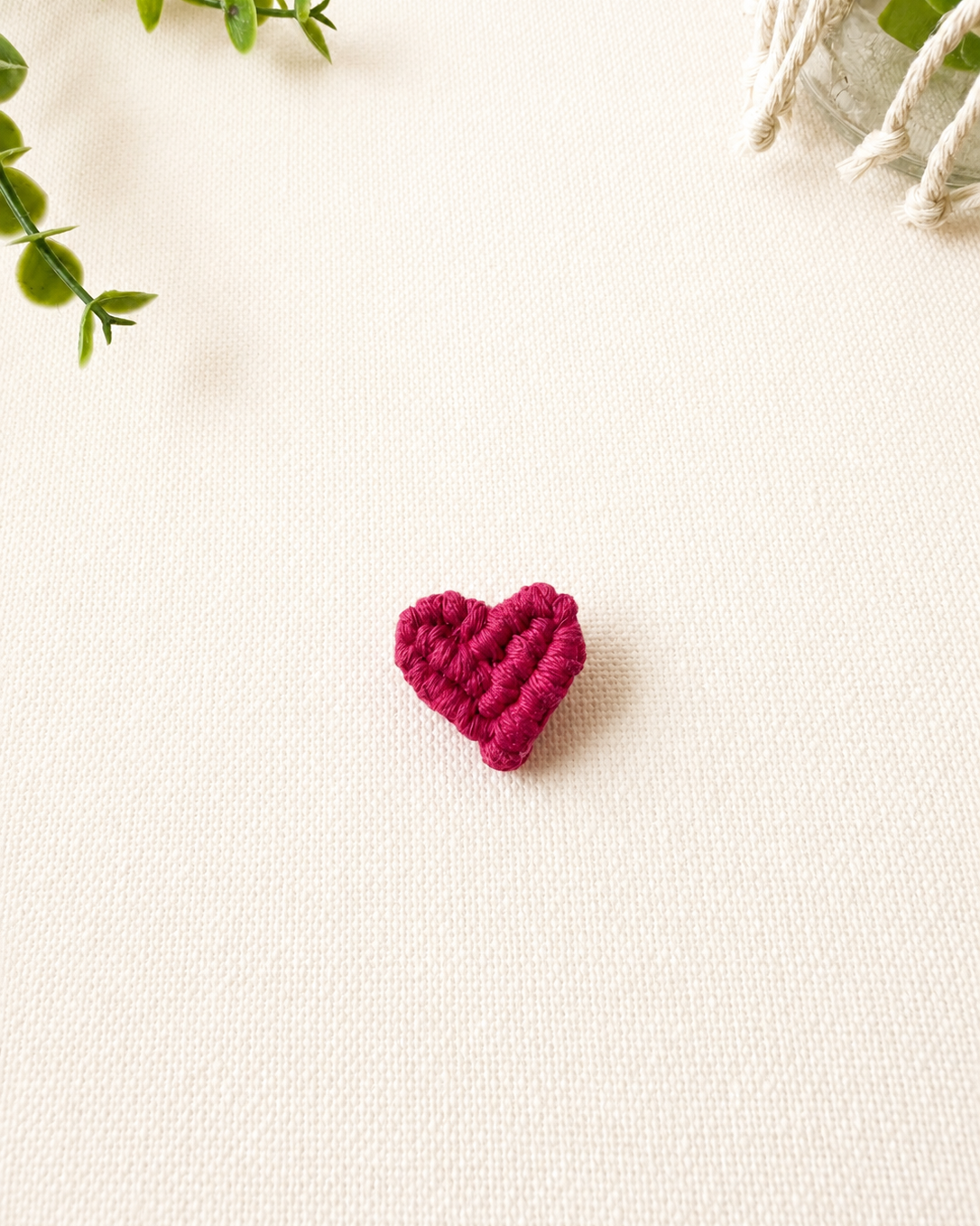 Hot pink handmade macrame heart brooch