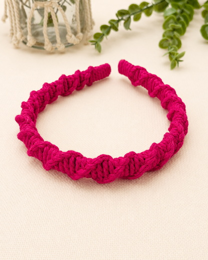 Hot pink handmade spiral macrame headband