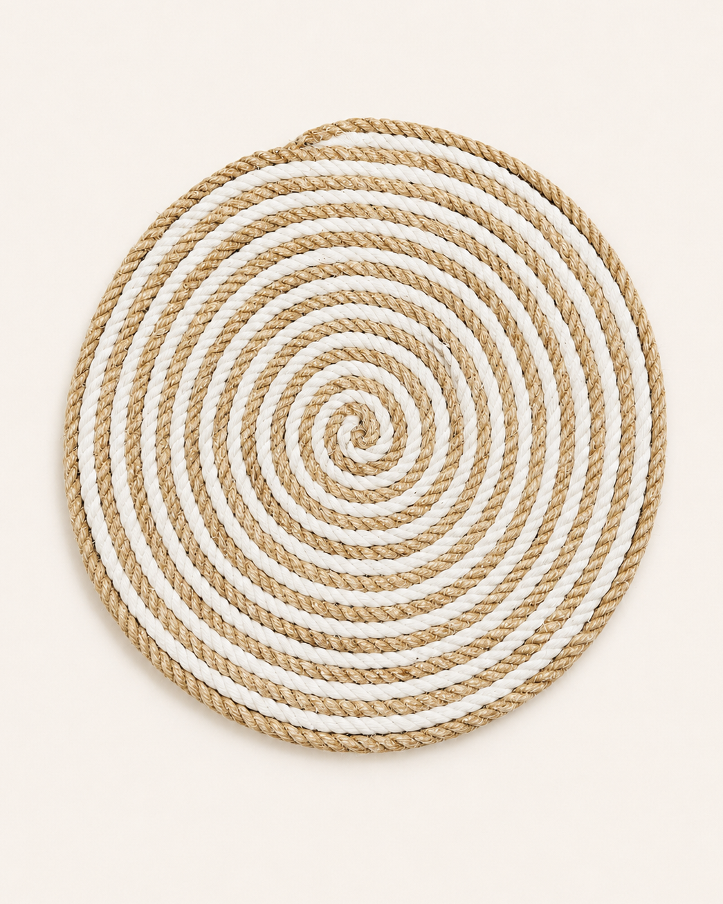 Handmade 25 cm spiral wall decor in natural jute and off-white cotton cord