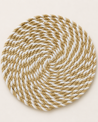 Handmade round jute and off-white cotton spiral wall decor