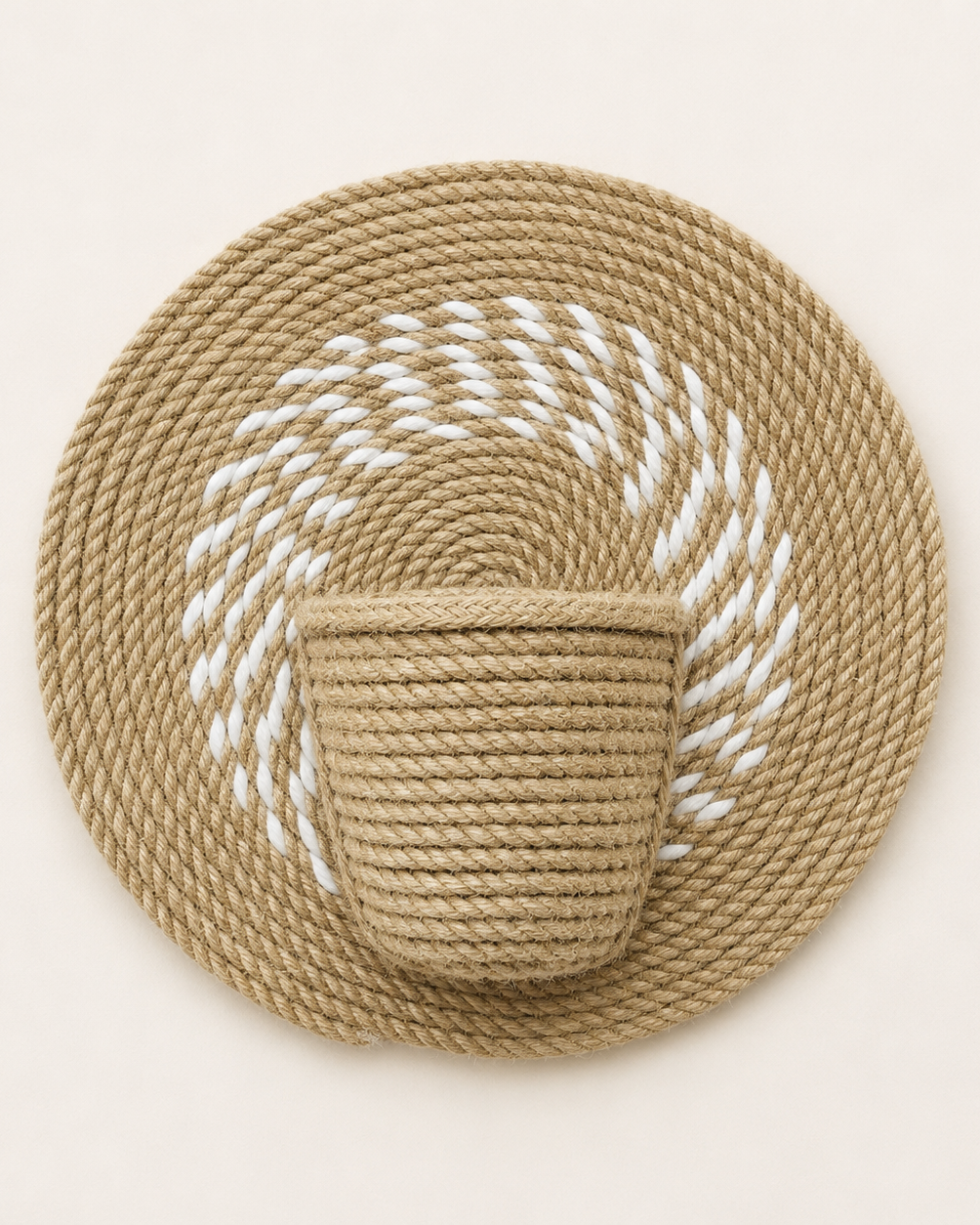 Handmade jute and cotton round wall decor with woven plant pocket