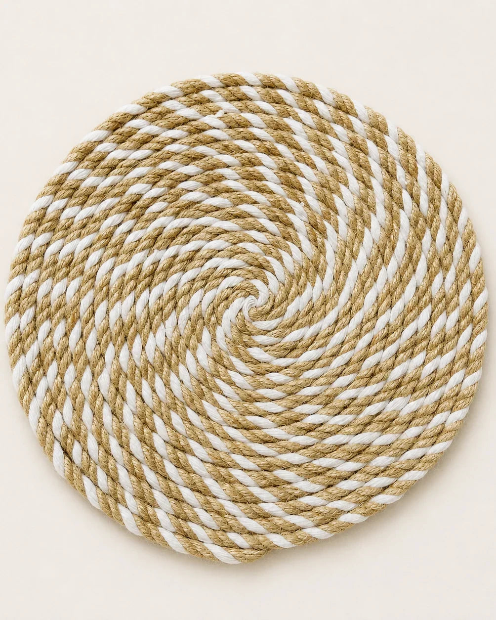 Handmade small jute and off white spiral wall decor
