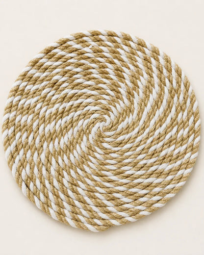 Handmade small jute and off white spiral wall decor