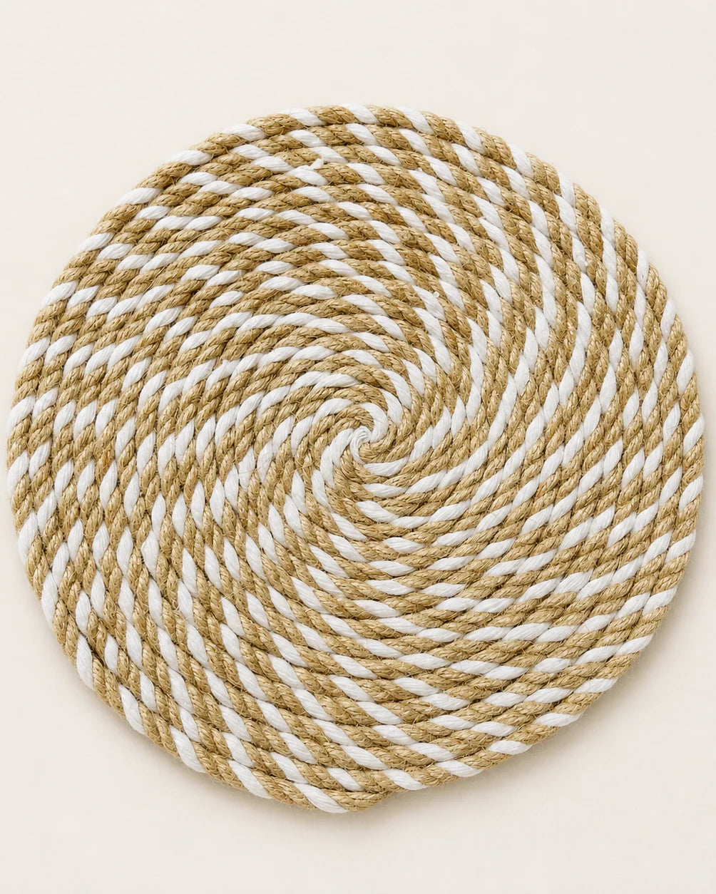 Handmade natural jute and off-white spiral wall hanging