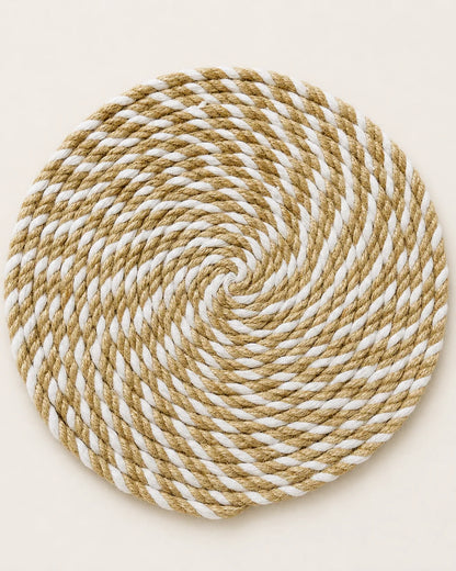 Handmade natural jute and off-white spiral wall hanging