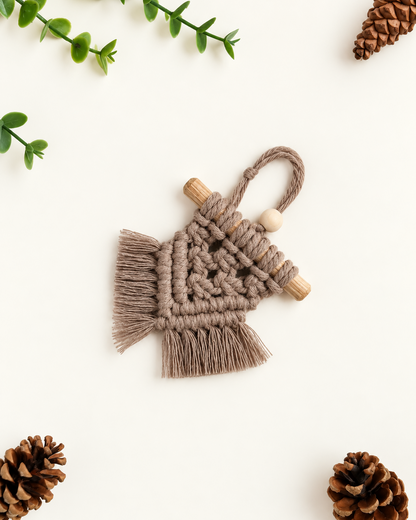 Handmade light brown mini macrame Christmas tree ornament