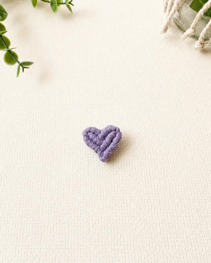 Lilac handmade macrame heart brooch