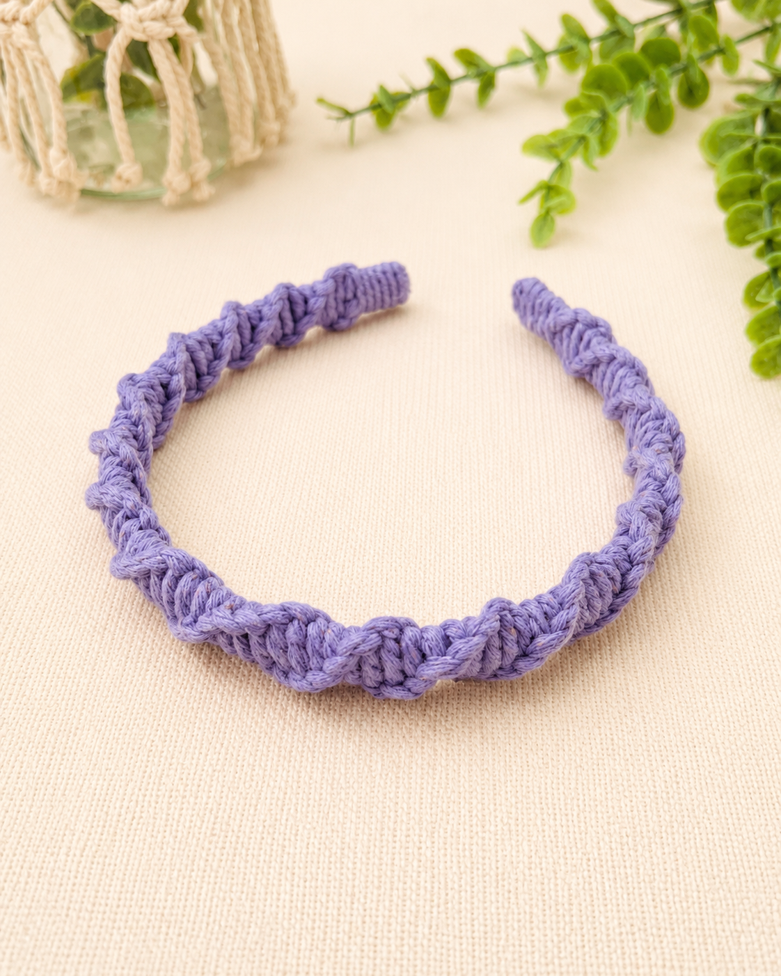 Lilac handmade spiral macrame headband