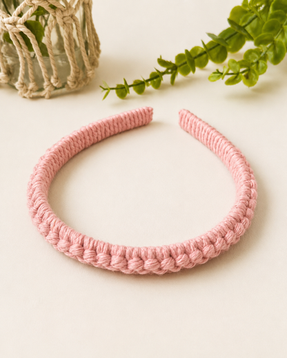 Light pink handmade cotton macramé headband.