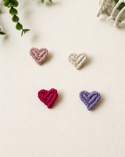 Handmade macrame heart brooch colour collection