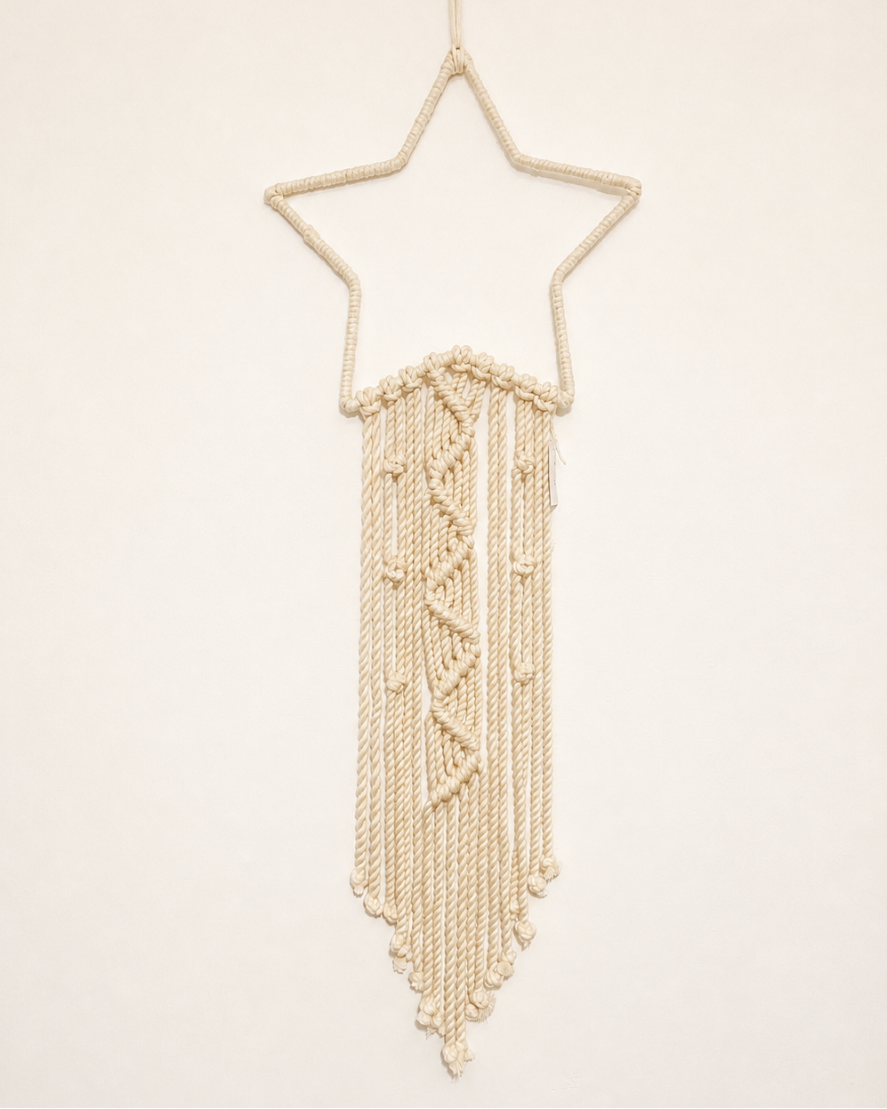 Handmade Zigzag macrame star wall hanging with long cascading cotton cords