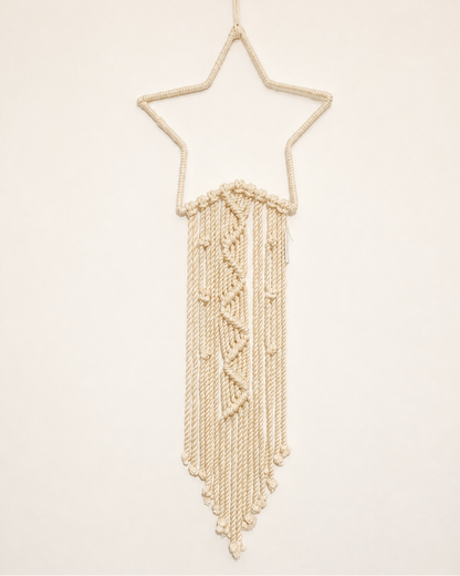 Handmade Zigzag macrame star wall hanging with long cascading cotton cords