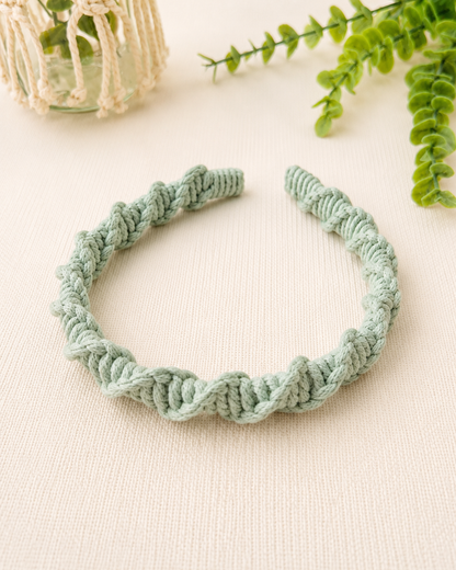 Mint green handmade spiral macrame headband