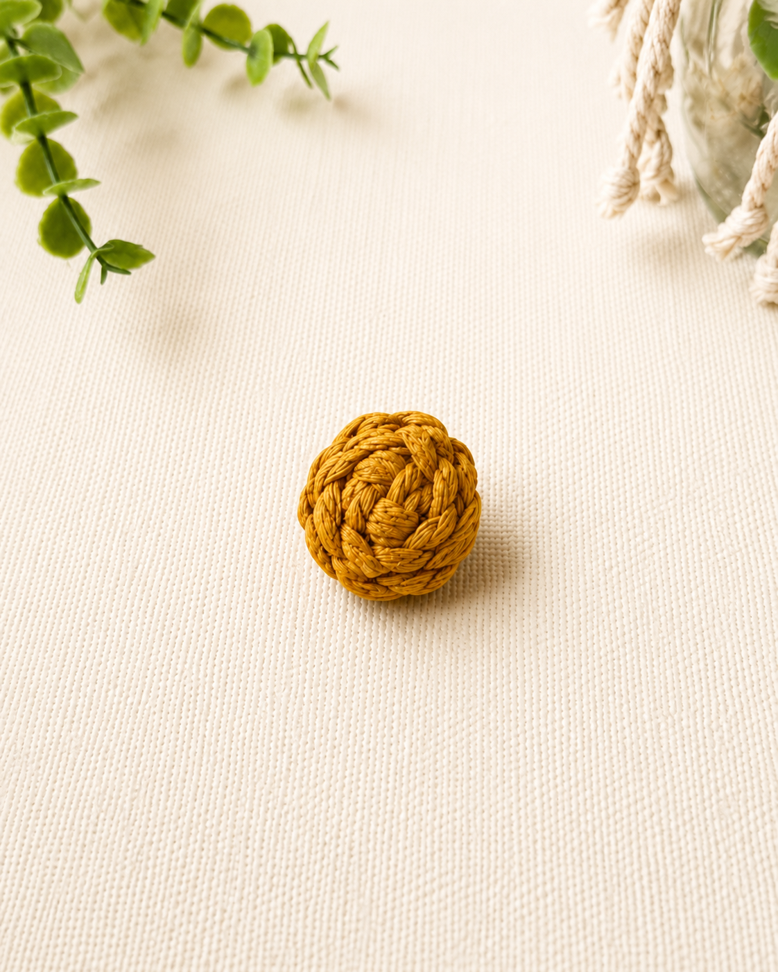 Mustard handmade macrame button brooch