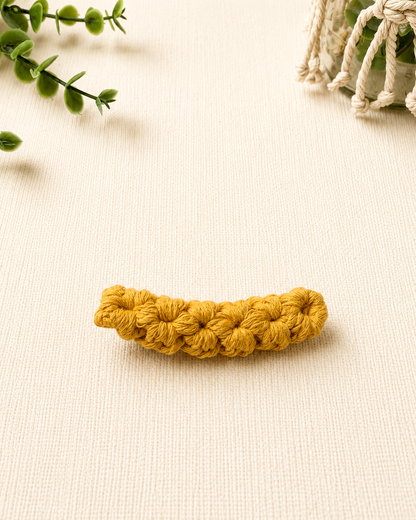 Mustard handmade macrame cotton hair clip.