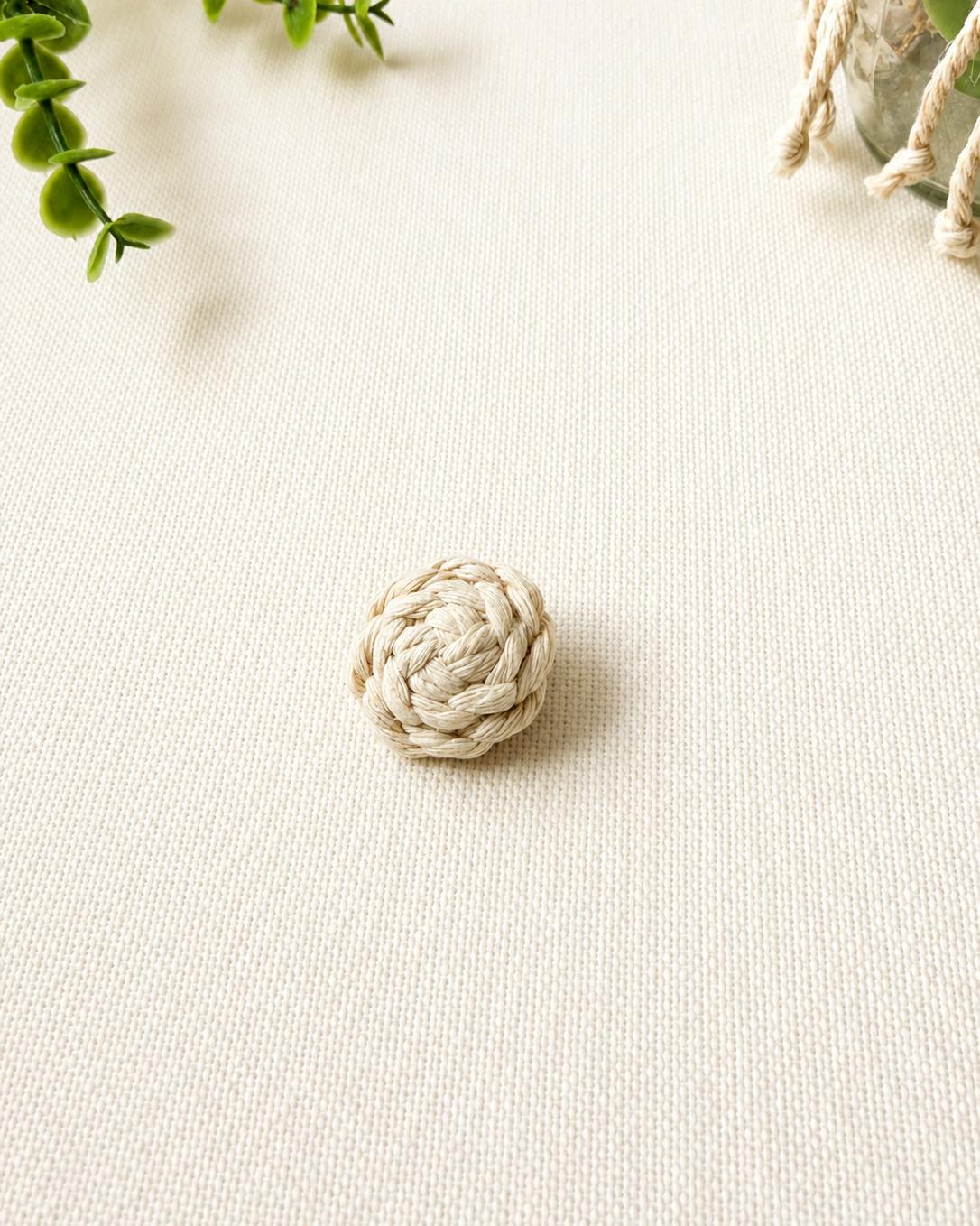 Off white handmade macrame button brooch